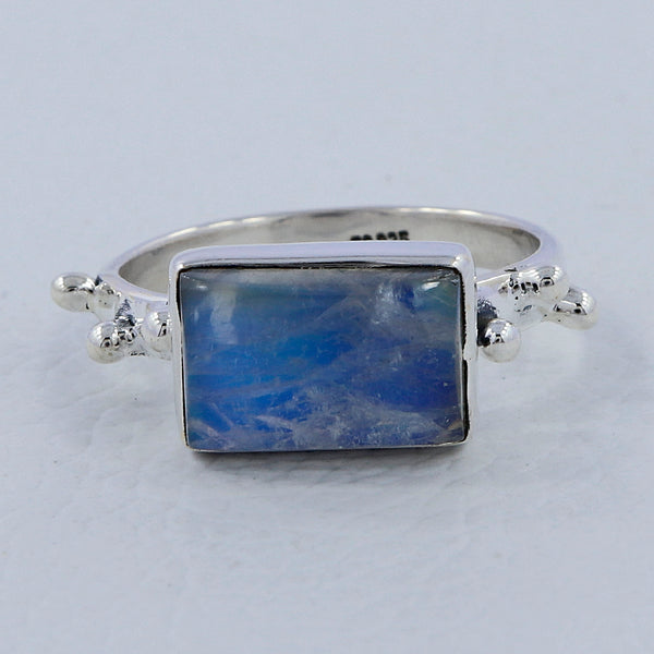 Rainbow Moonstone Silver Rings