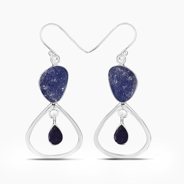 Raw Tanzanite Silver Earrings