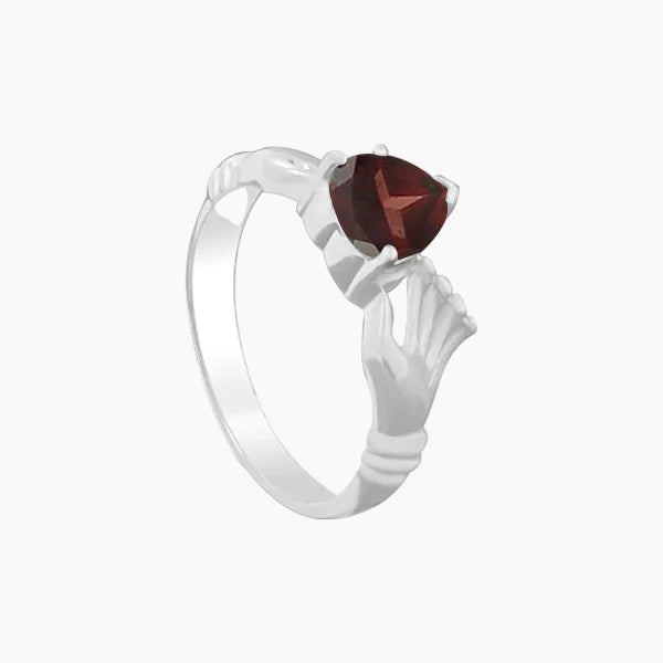 Garnet Heart Shape Silver Rings