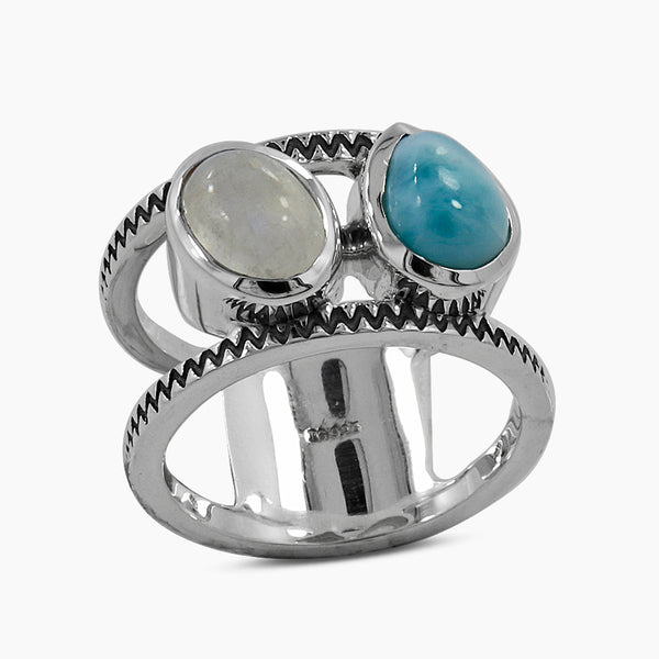 Rainbow Moonstone & Larimar Silver Rings