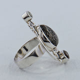 Fossil Black Coral Silver Ring