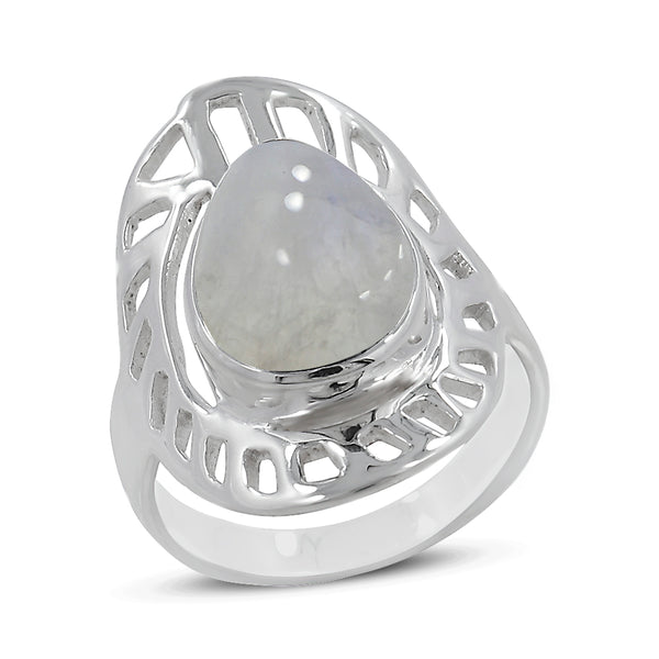 Natural Rainbow Moonstone Silver Rings