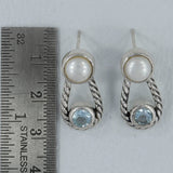 Pearl and Blue topaz Silver Studs Earrings