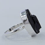 Raw Uncut Black Tourmaline silver Rings