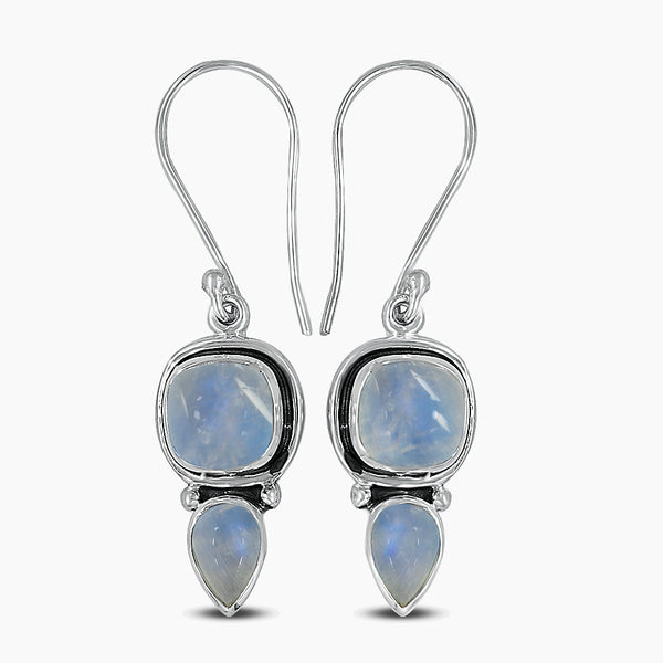 Rainbow Moonstone Silver Earrings