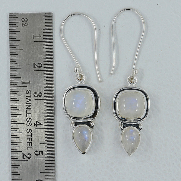 Rainbow Moonstone Silver Earrings