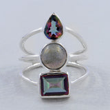 Natural Rainbow Moonstone Silver Ring