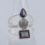 Natural Rainbow Moonstone Silver Ring