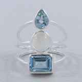 Natural Rainbow Moonstone Silver Ring