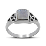 Natural Rainbow Moonstone Silver Rings