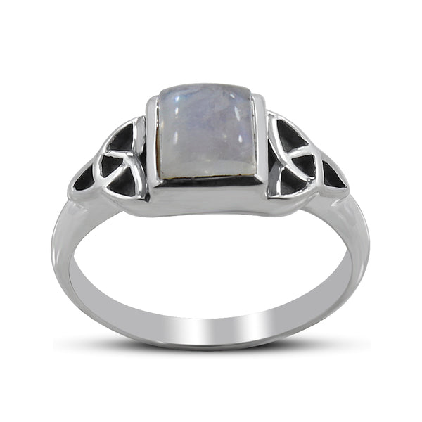 Natural Rainbow Moonstone Silver Rings