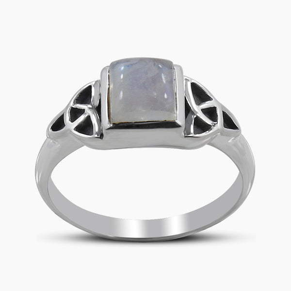 Natural Rainbow Moonstone Silver Rings