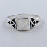 Natural Rainbow Moonstone Silver Rings