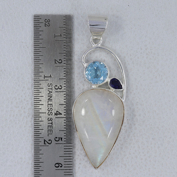 Rainbow Moonstone Silver Pendants