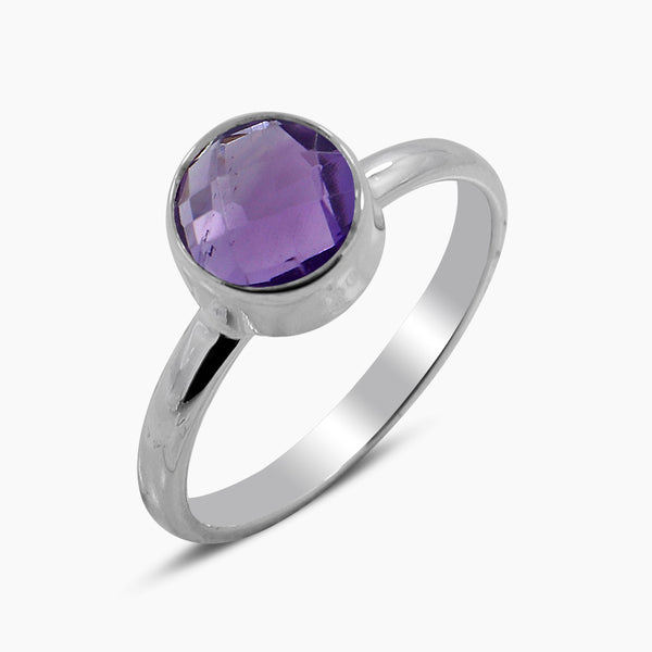 Amethyst Checker Cut Plain Rings