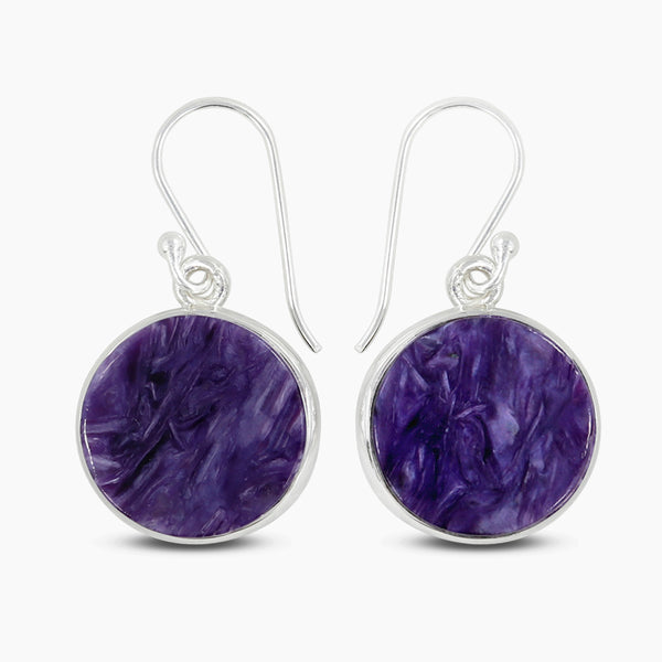 Natural Charoite Silver Earrings