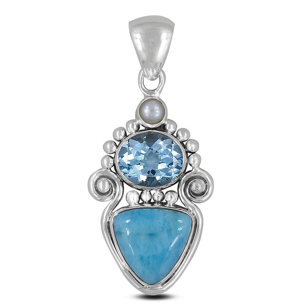 925 Silver Larimar & Blue Topaz Pendant