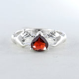Garnet Heart Shape Silver Rings