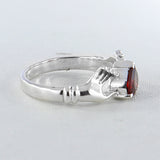 Garnet Heart Shape Silver Rings