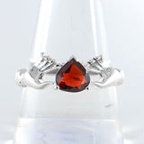 Garnet Heart Shape Silver Rings