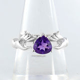 Garnet Heart Shape Silver Rings