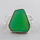 Natural Green Chrysoprase Silver Rings