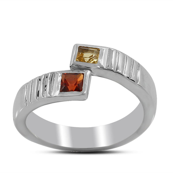 925 Sterling Silver Garnet & Citrine Ring