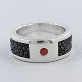 925 Silver Garnet Stingray Design Band Ring