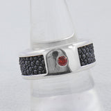 925 Silver Garnet Stingray Design Band Ring