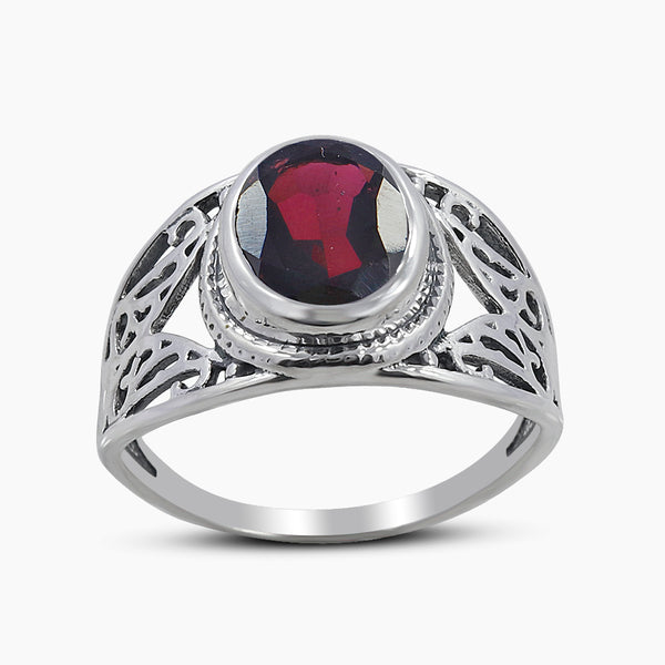 Natural Garnet Gemstone Silver Rings