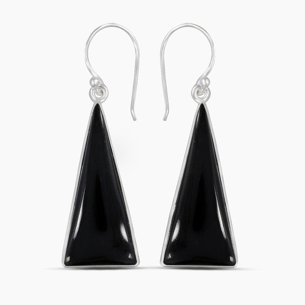 Black Onyx Silver Earrings