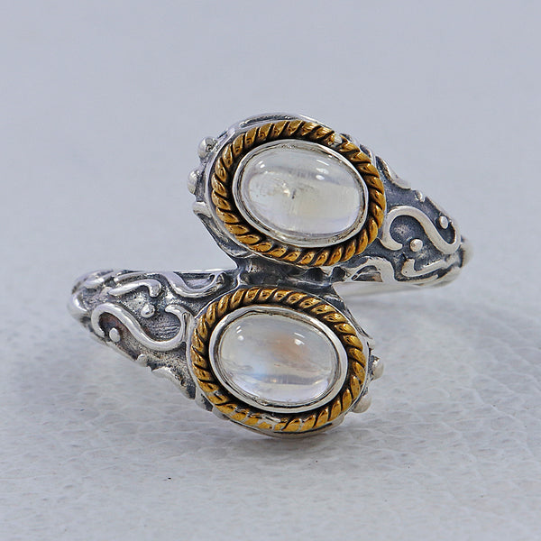 Rainbow Moonstone Silver Bypass Ring
