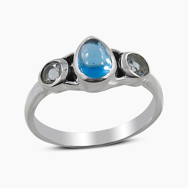 Blue Topaz Cabochon Silver Rings