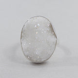 Rainbow White Druzy Silver Rings