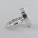 Rainbow White Druzy Silver Rings