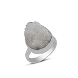 Rainbow White Druzy Silver Rings