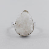 Rainbow White Druzy Silver Rings