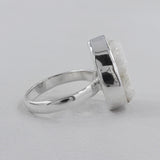Rainbow White Druzy Silver Rings