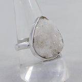 Rainbow White Druzy Silver Rings