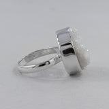 Rainbow White Druzy Silver Rings