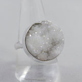 Rainbow White Druzy Silver Rings