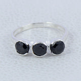 Natural Black Spinel Silver Rings