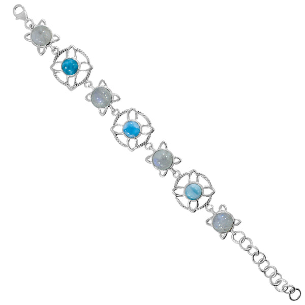 Larimar & Rainbow Moonstone Silver Bracelets