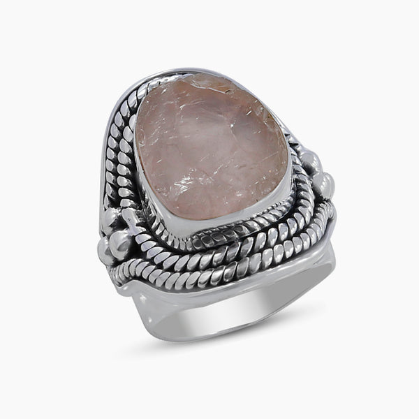 Natural Pink Rose Quartz Silver Rings