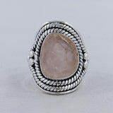 Natural Pink Rose Quartz Silver Ring
