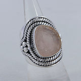Natural Pink Rose Quartz Silver Ring