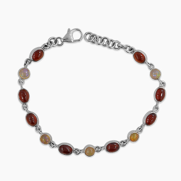 Ethiopian Opal & Hessonite Silver Bracelets