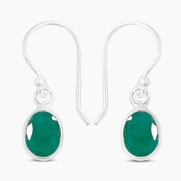Natural Emerald Silver Earrings