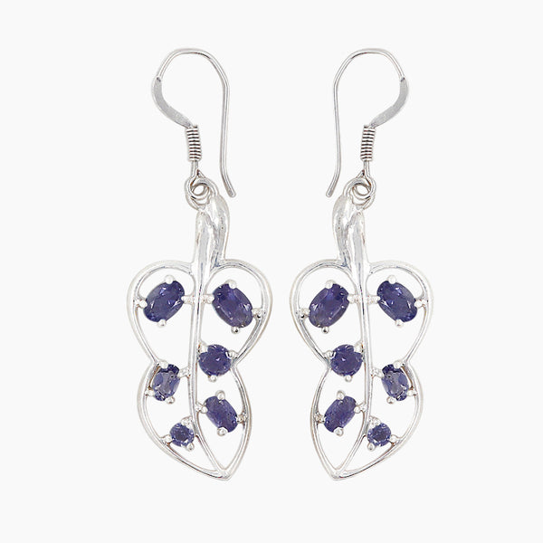 Blue Topaz Leaf Design Silver Earrings