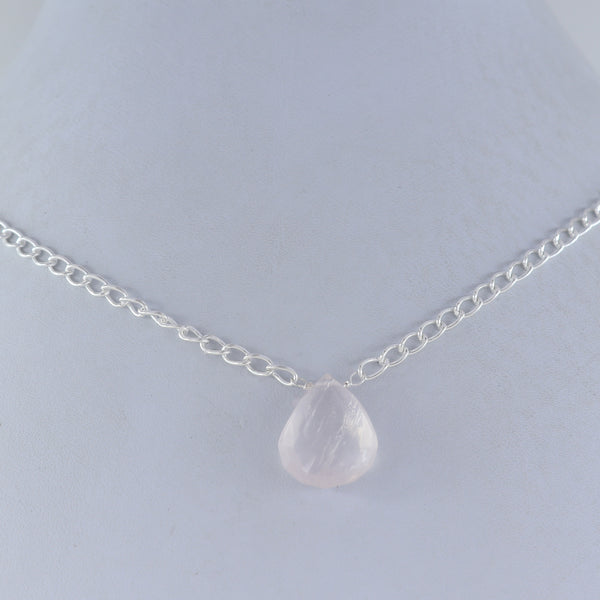 Rose Quartz Gemstone Pear Shape Necklace Gift for Her